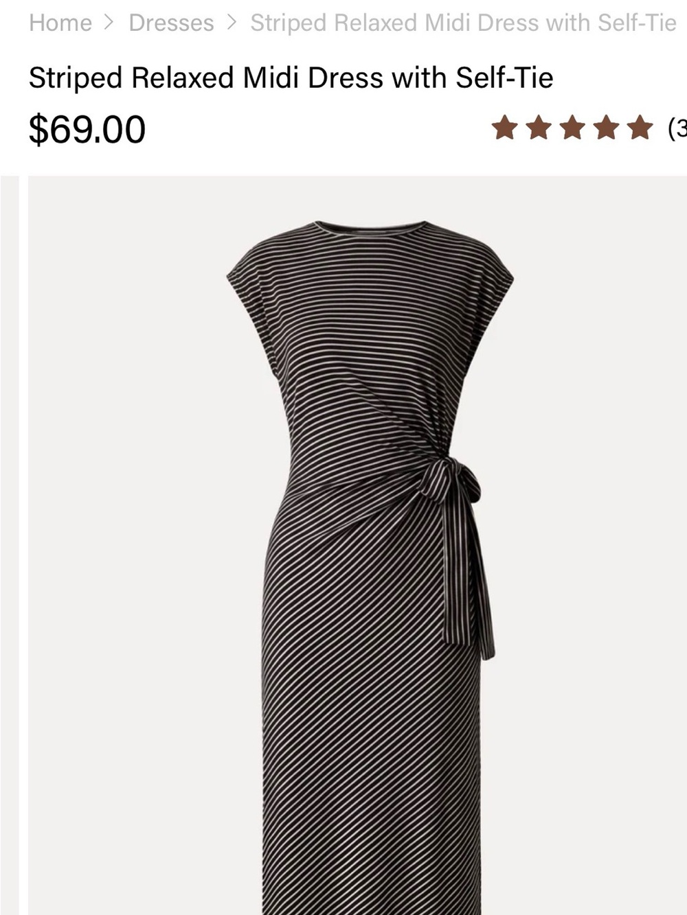 OGL Striped Relaxed Midi Dress with Self-Tie — Black & Khaki NWT